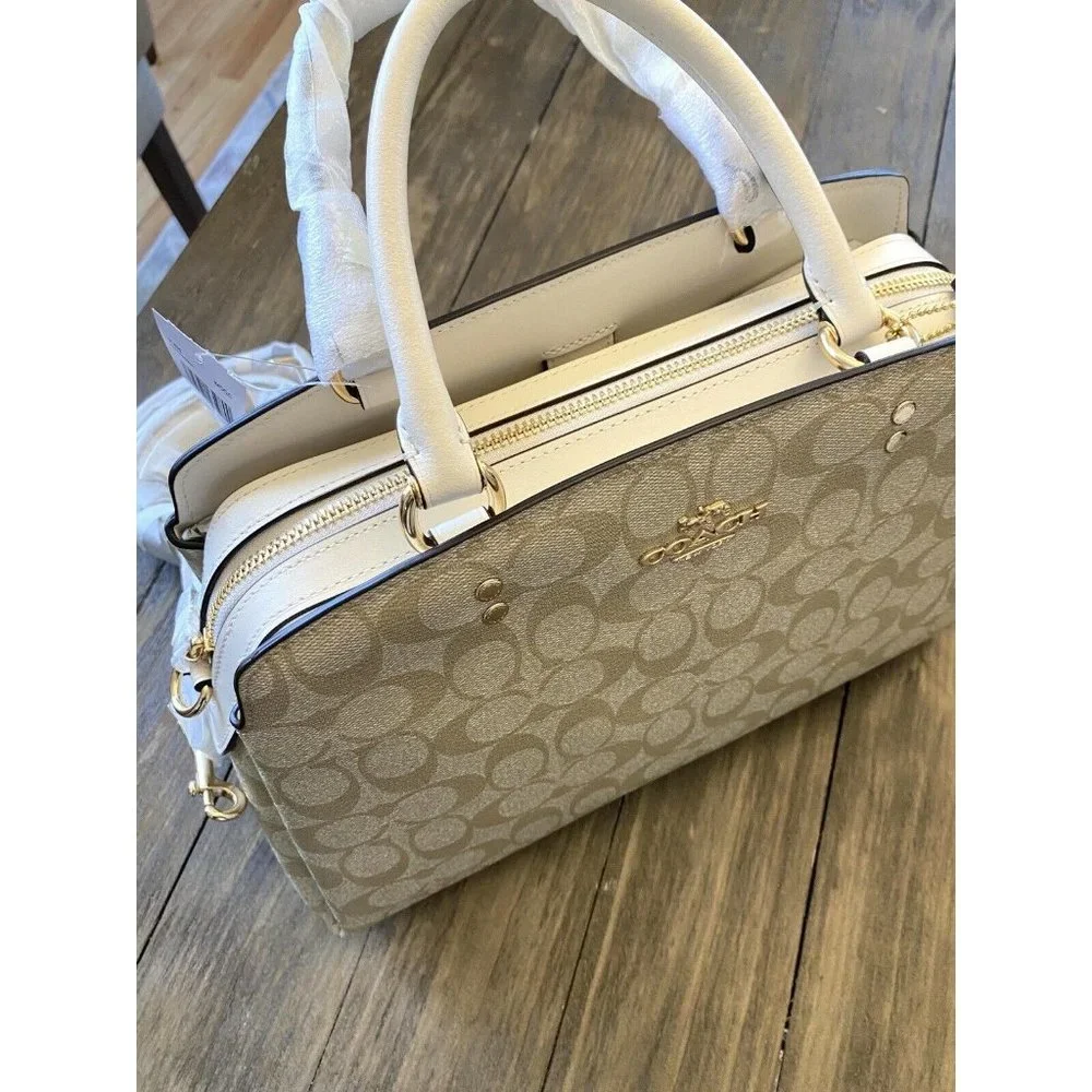 COACH NWT $428 Lillie Carryall Handbag Gold/Chalk) Signature Canvas Detachable - Picture 6 of 12